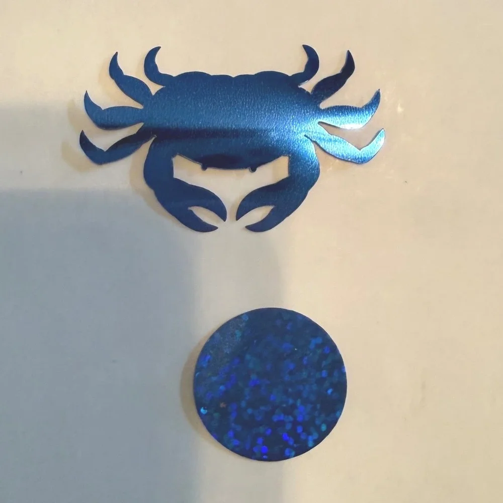 Handmade Crab Confetti Unisex OS Blue Excellent Metallic Holographic Nautical